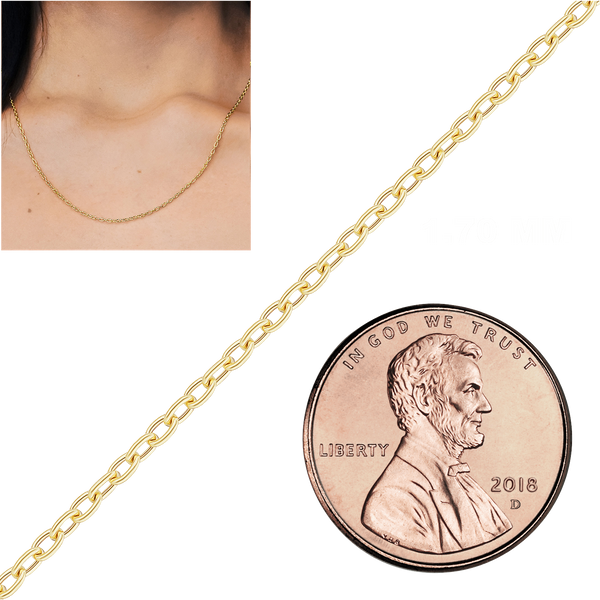 Bulk / Spooled Elongated Semi-Solid Cable Chain in 14K & 18K Yellow Gold (1.00 mm - 5.80 mm)