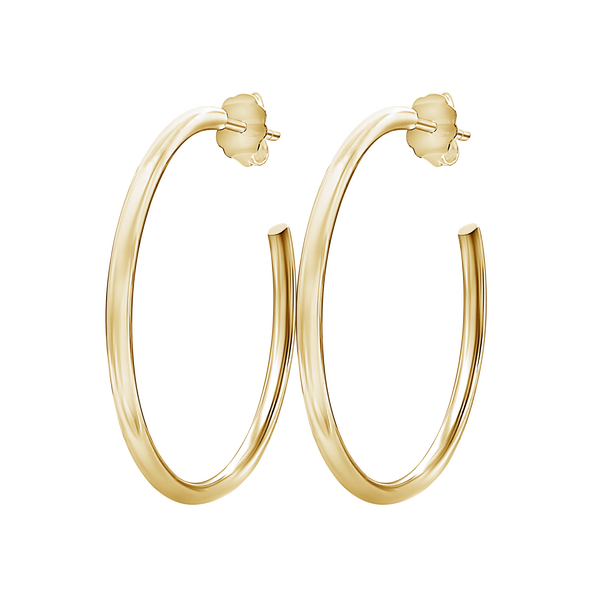 Round Tube Hoop Earring with Post in 14K Gold (2 mm)