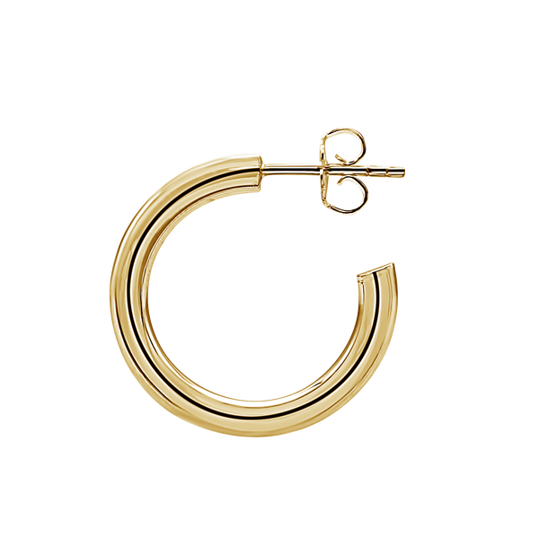 Round Tube Hoop Earring with Post in 14K Gold (3 mm)