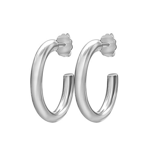 Round Tube Hoop Earring with Post in Sterling Silver (3 mm)
