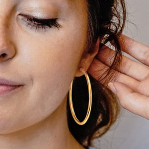 Round Tube Hoop Earring with Post in 14K Gold (3 mm)