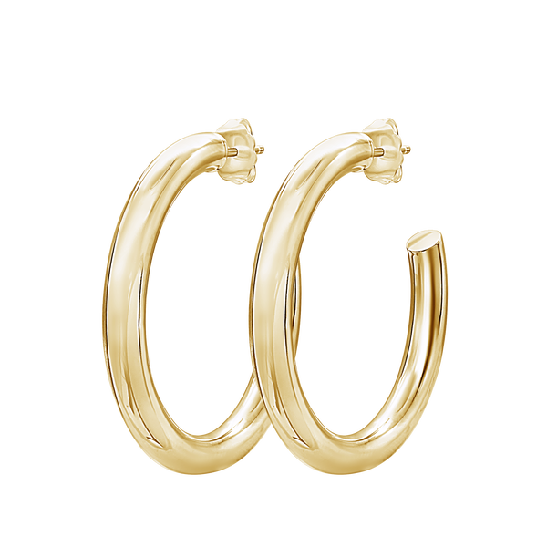 Round Tube Hoop Earring with Post in 14K Gold (4 mm)