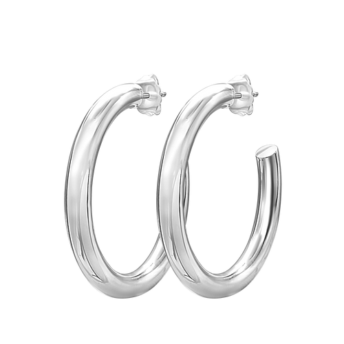 Round Tube Hoop Earring with Post in Sterling Silver (4 mm)