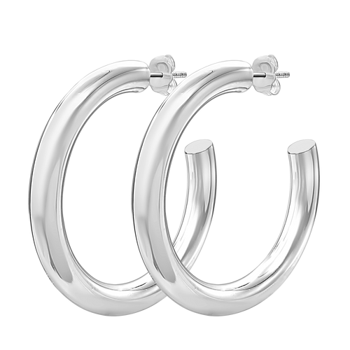 Round Tube Hoop Earring with Post in Sterling Silver (5 mm)