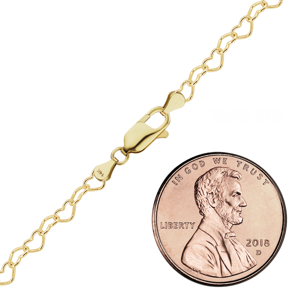 Finished Classic Heart Anklet in 14K Yellow Gold