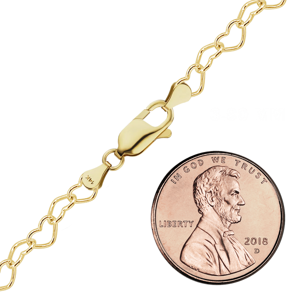 Finished Classic Heart Anklet in 14K Yellow Gold