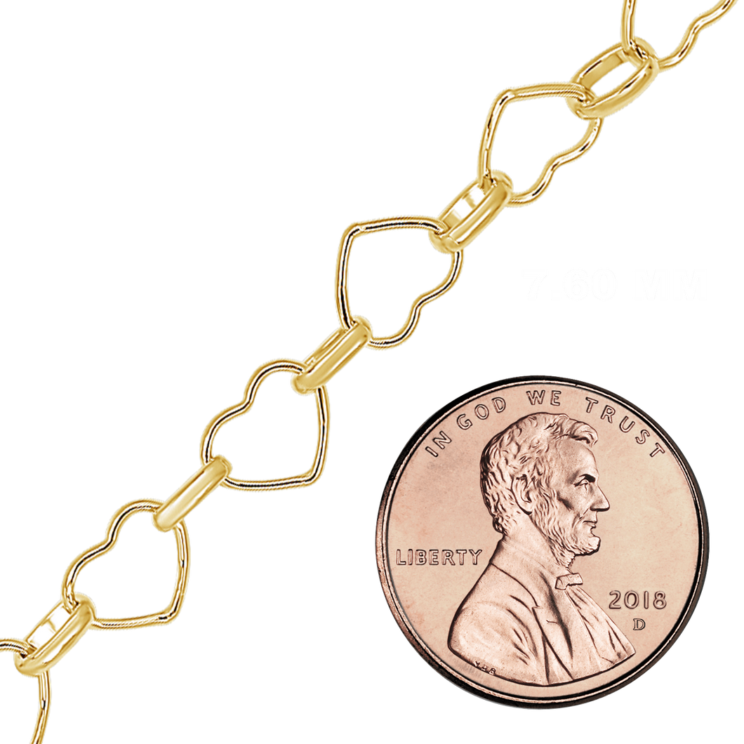 Bulk / Spooled Alternating Heart Chain in 14K Gold-Filled (7.60 mm)