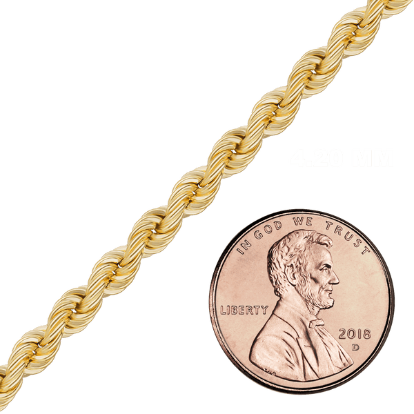 Bulk / Spooled Handmade Semi-Solid Rope Chain in 14K Yellow Gold (2.20 mm - 6.10 mm)