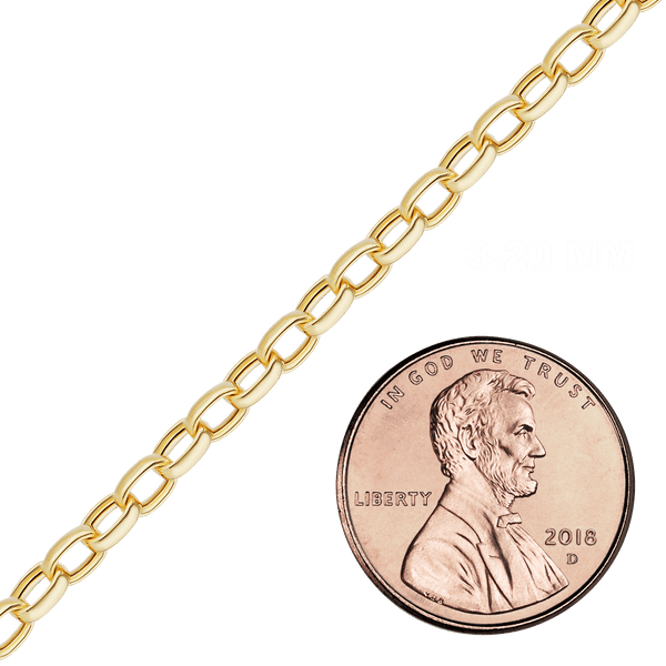 Bulk / Spooled Semi-Solid Oval Rolo Chain in 14K Yellow Gold (2.10 mm - 3.20 mm)