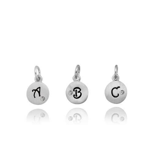 ITI NYC Initial Pendants with Black Enamel in Sterling Silver (11mm) (100% Polished with Bail - Includes CZ)