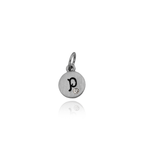 ITI NYC Initial Pendants with Black Enamel in Sterling Silver (11mm) (100% Polished with Bail - Includes CZ)
