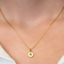 Load image into Gallery viewer, ITI NYC Initial Pendants with Black Enamel in 14K Gold (11mm) (100% Polished with Bail)
