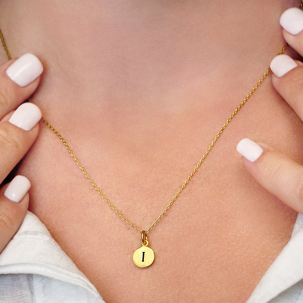 ITI NYC Initial Pendants with Black Enamel in 14K Gold (11mm) (100% Polished with Bail)