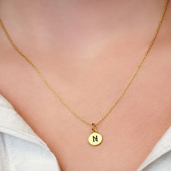 ITI NYC Initial Pendants with Black Enamel in 14K Gold (11mm) (100% Polished with Bail)