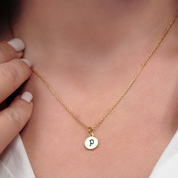 ITI NYC Initial Pendants with Black Enamel in 14K Gold (11mm) (100% Polished with Bail)