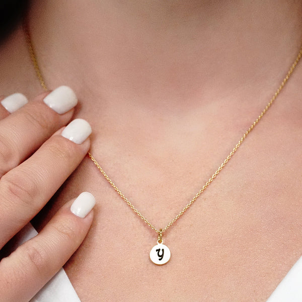 ITI NYC Initial Pendants with Black Enamel in 14K Gold (11mm) (100% Polished with Bail)