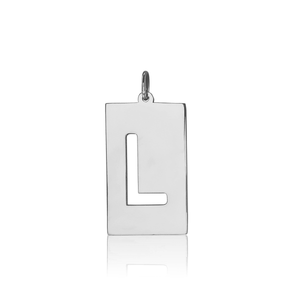 ITI NYC Uppercase Block Cut Out in Sterling Silver (28mm) (100% Polished with Bail)