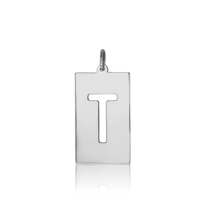 ITI NYC Uppercase Block Cut Out in Sterling Silver (28mm) (100% Polished with Bail)