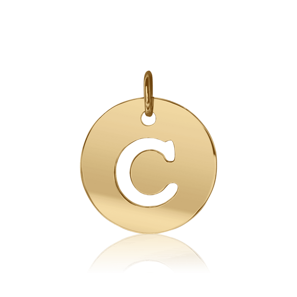 ITI NYC Uppercase Cut Out Disc in 14K Gold (12mm) (100% Polished with Bail)