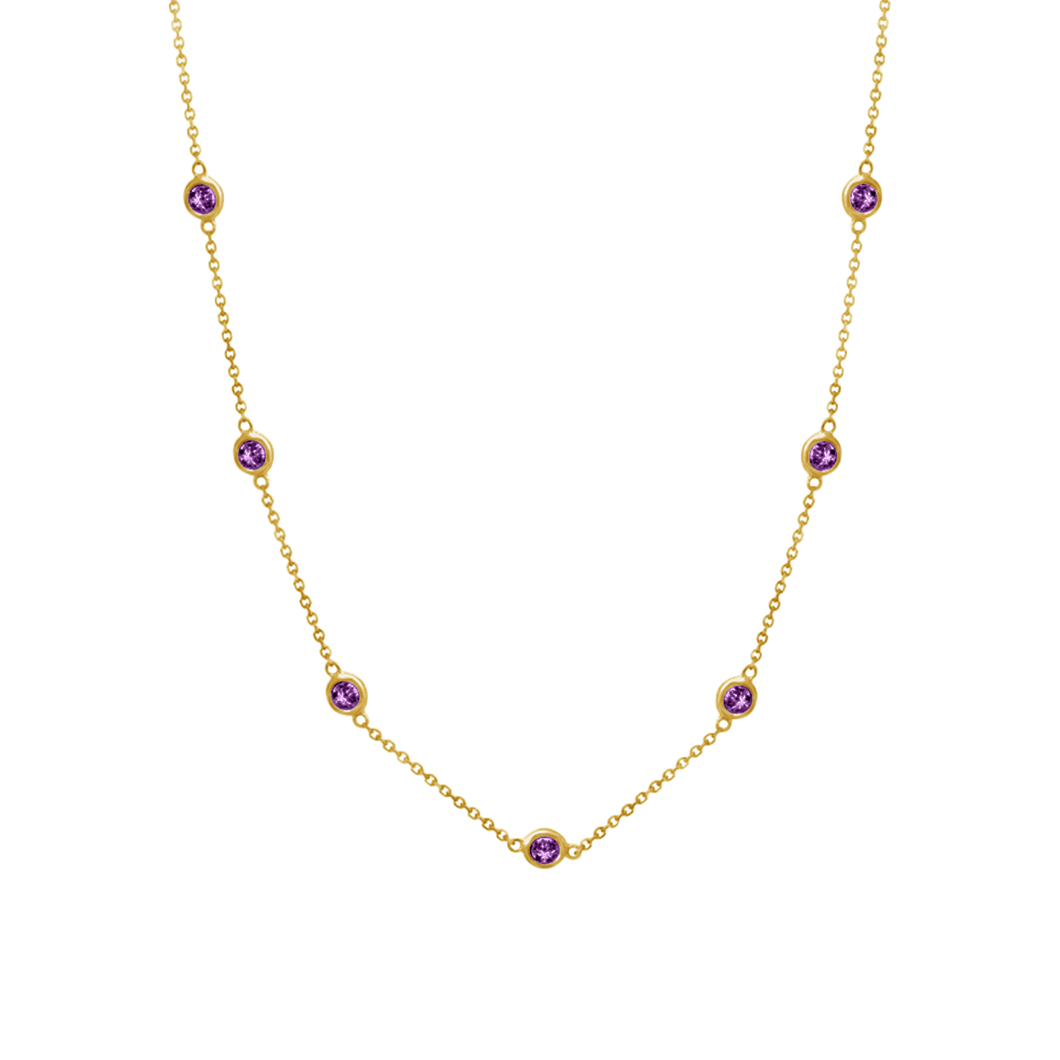 Finished Diamond by the Yard Cable Chain Anklet in 14K Yellow Gold with Amethyst Stones