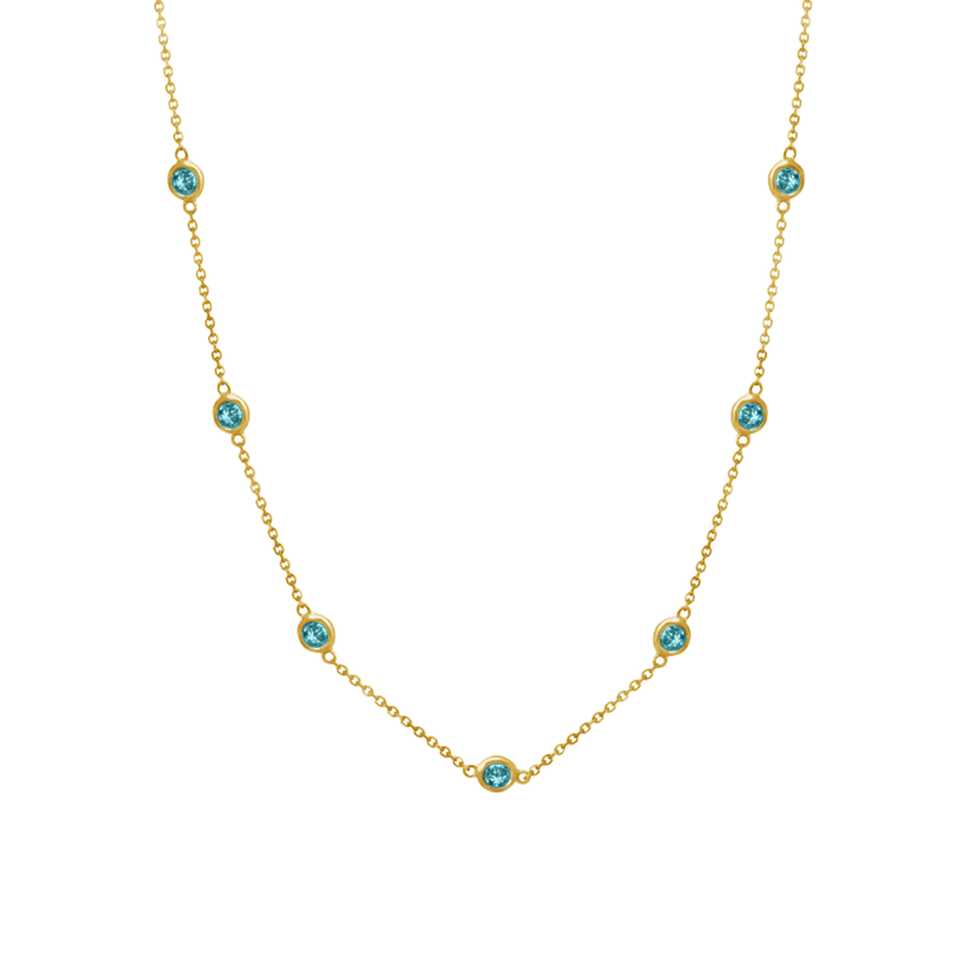 Finished Diamond by the Yard Cable Chain Bracelet in 14K Yellow Gold with Aquamarine Stones
