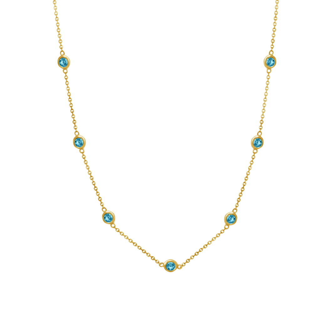 Finished Diamond by the Yard Cable Chain Bracelet in 14K Yellow Gold with Blue Topaz Stones
