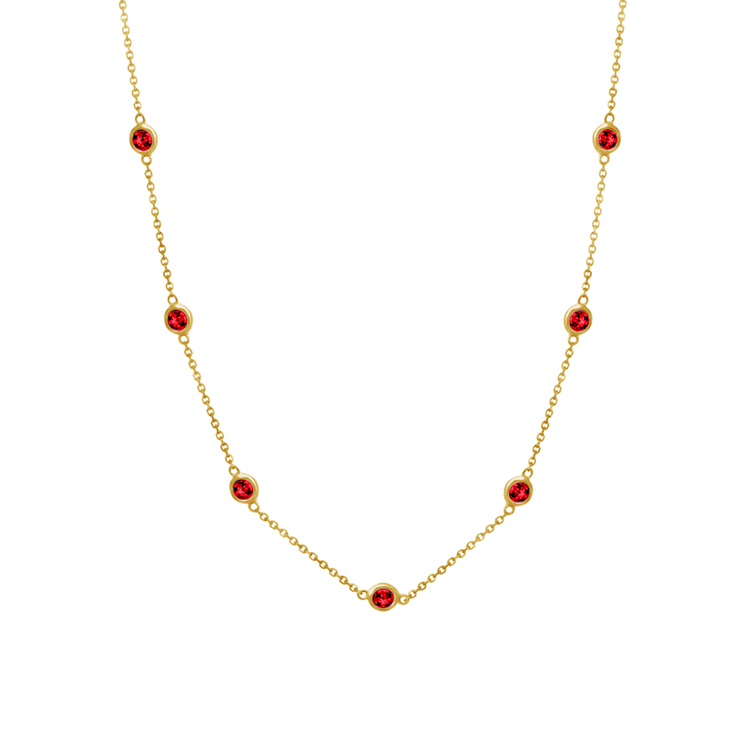 Finished Diamond by the Yard Cable Chain Anklet in 14K Yellow Gold with Ruby Stones