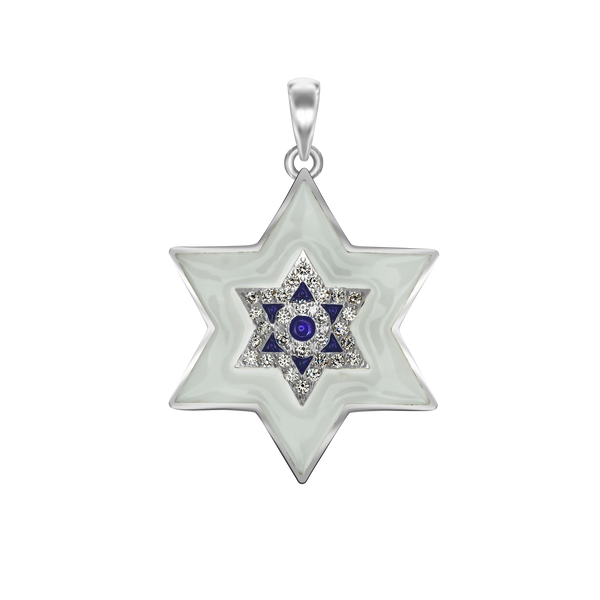 ITI NYC Star of David Pendant with Cubic Zirconia and Enamel in Sterling Silver