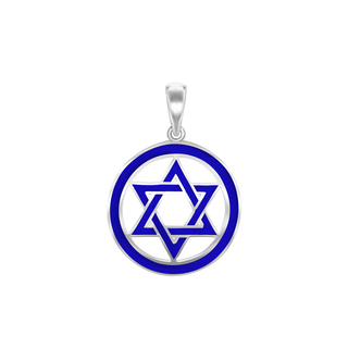 ITI NYC Star of David Pendant Medallion with Blue Enamel in Sterling Silver