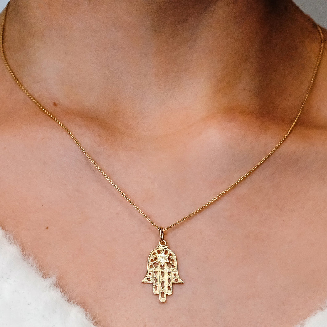 ITI NYC Hand of God Hamsa with Star of David Pendant in 14K Gold