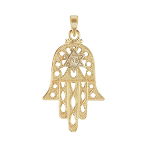 ITI NYC Hand of God Hamsa with Star of David Pendant in 14K Gold