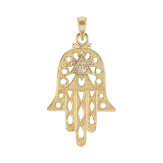 ITI NYC Hand of God Hamsa with Star of David Pendant in 14K Gold