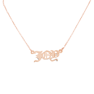 Old English Laser Cut Out Necklace in 14K Rose Gold
