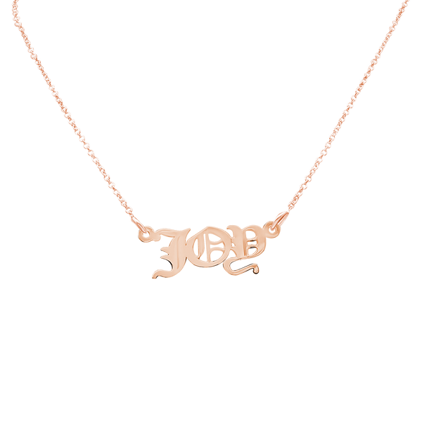 Old English Laser Cut Out Necklace in 14K Rose Gold