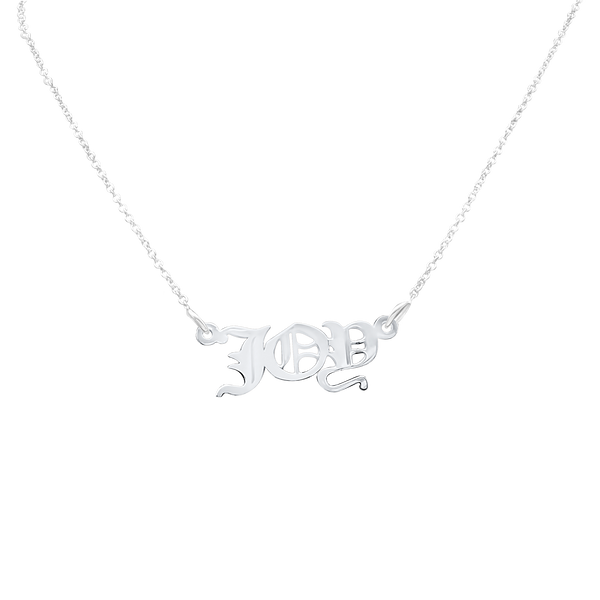Old English Laser Cut Out Necklace in 14K White Gold
