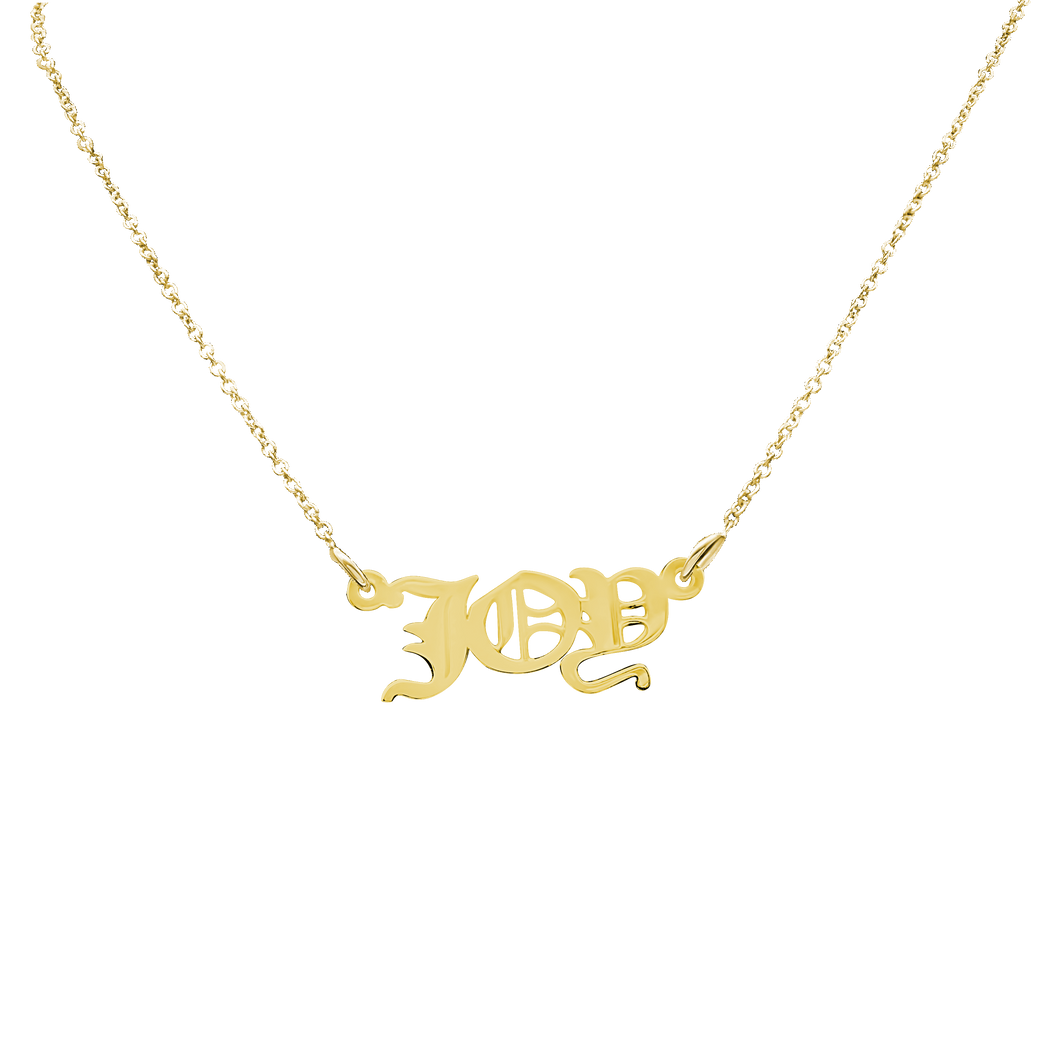 Old English Laser Cut Out Necklace in 10K Yellow Gold