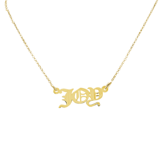 Old English Laser Cut Out Necklace in Sterling Silver 18K Yellow Gold Finish
