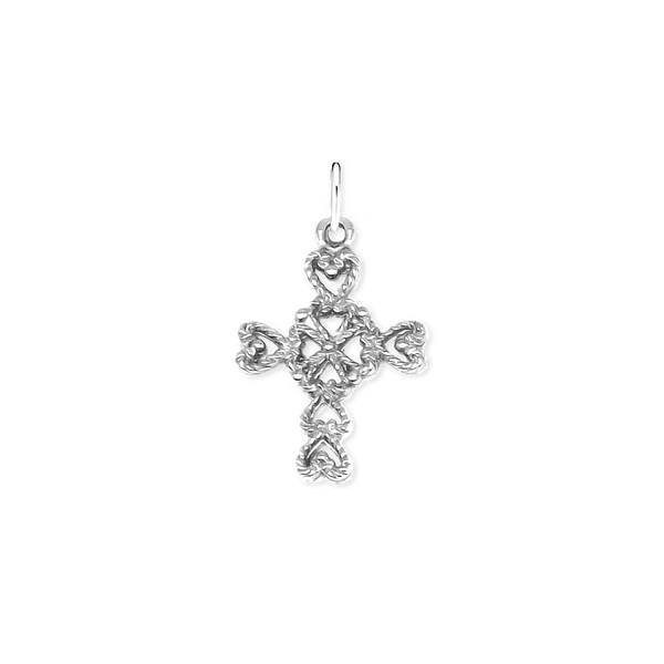 ITI NYC Filigree Heart Motif Cross Pendant in Sterling Silver