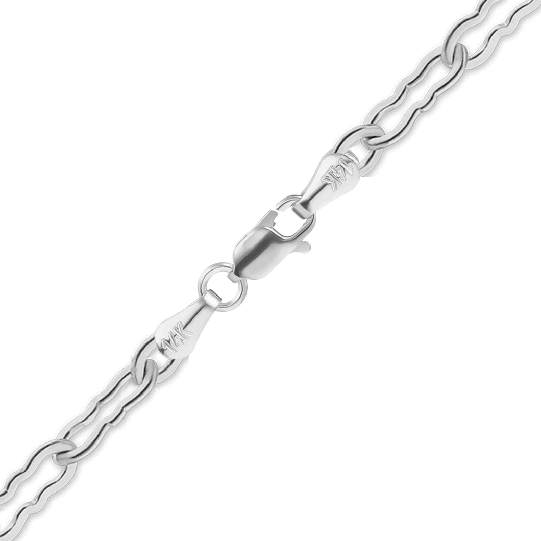 Finished Flat Krinkle Anklet in 14K White Gold