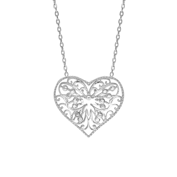 Filigree Heart Necklace in Sterling Silver (19 x 20 mm)