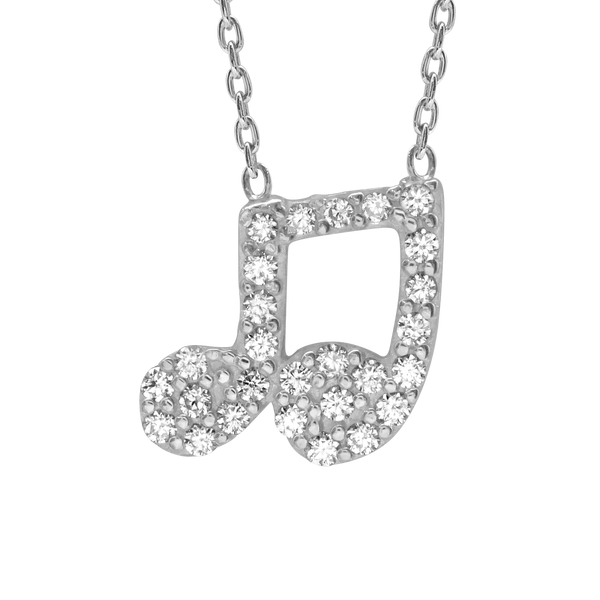 Music Note Necklace in Sterling Silver (11 x 9 mm)