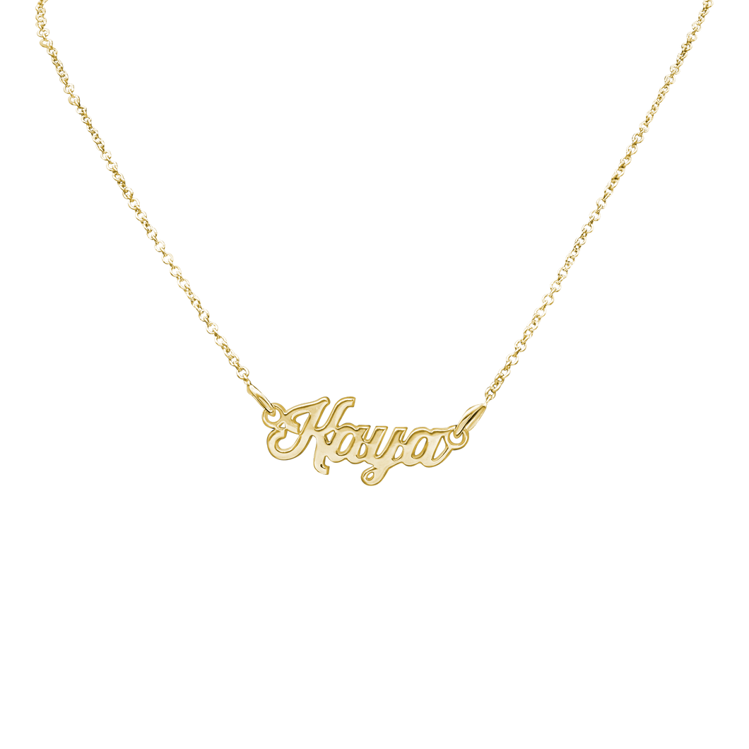 Classic Script Laser Cut Out Necklace in 14K Yellow Gold