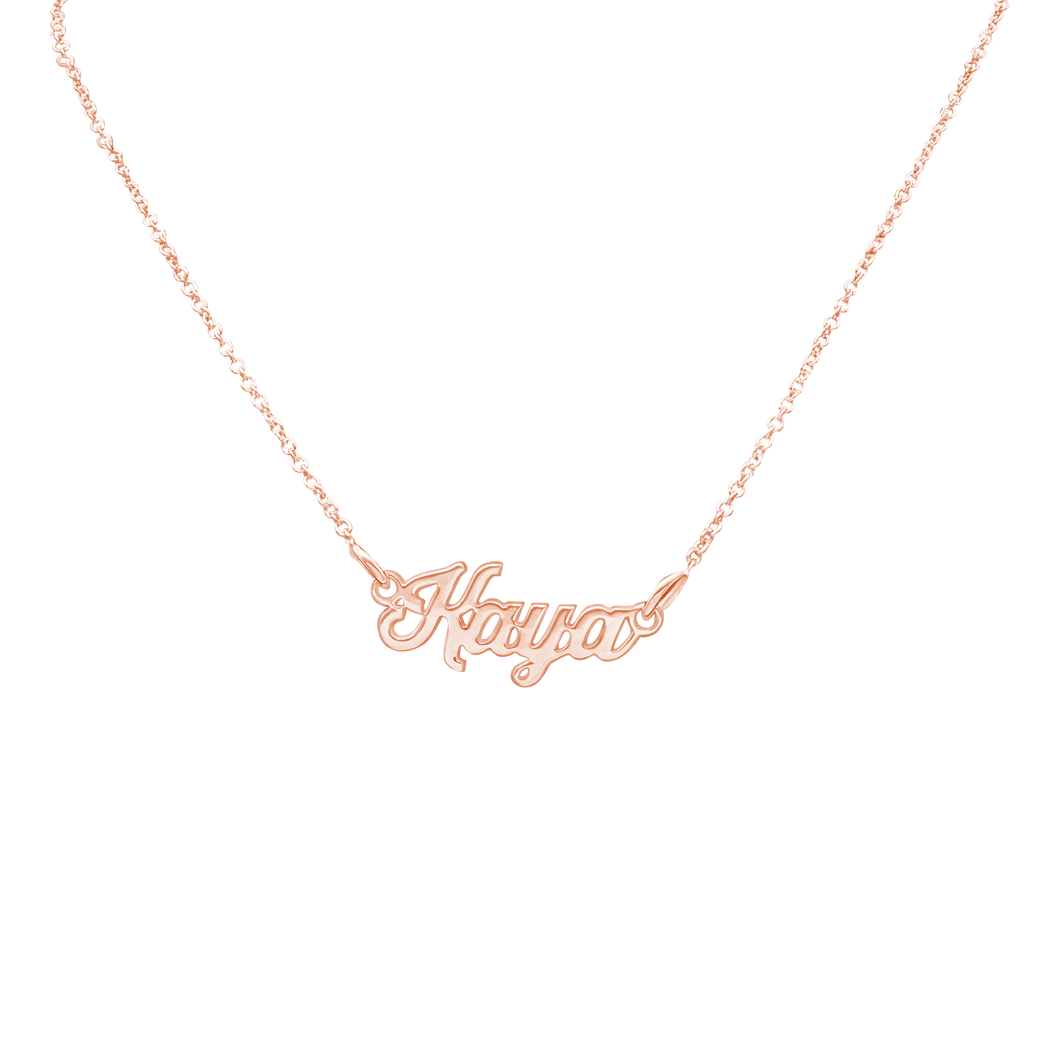 Classic Script Laser Cut Out Necklace in Sterling Silver 18K Rose Gold Finish