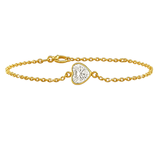 Diamond or Gemstone Heart Bezel Charm in 14K Yellow Diamond Cut Cable Bracelet