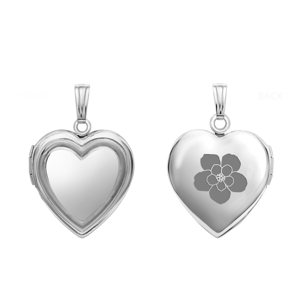 Embossed Heart Locket in Sterling Silver with Optional Engraving (15 mm - 19 mm)