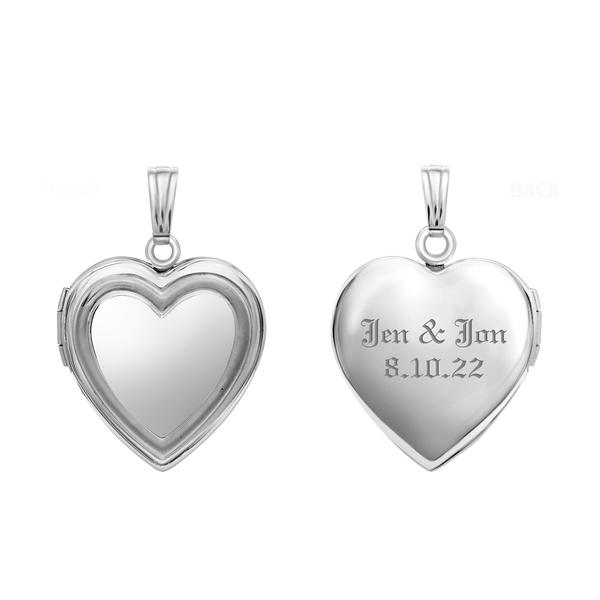 Embossed Heart Locket in Sterling Silver with Optional Engraving (15 mm - 19 mm)