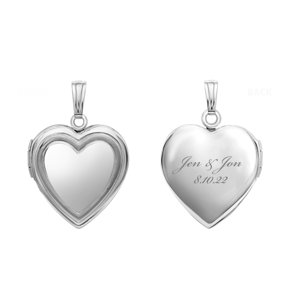 Embossed Heart Locket in Sterling Silver with Optional Engraving (15 mm - 19 mm)