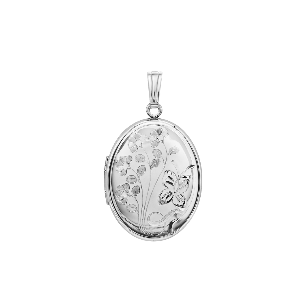 ITI NYC Hand Engraved Design Oval Locket in Sterling Silver with Optional Engraving (34 x 20 mm)