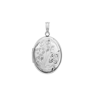 Hand Engraved Design Oval Locket in Sterling Silver with Optional Engraving (25 x 20 mm)