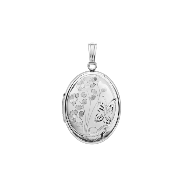 Hand Engraved Design Oval Locket in Sterling Silver with Optional Engraving (25 x 20 mm)